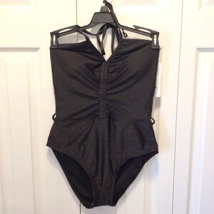 Freshwater Womens Black Halter One Piece Swimsuit Size Small- (Missing Belt)